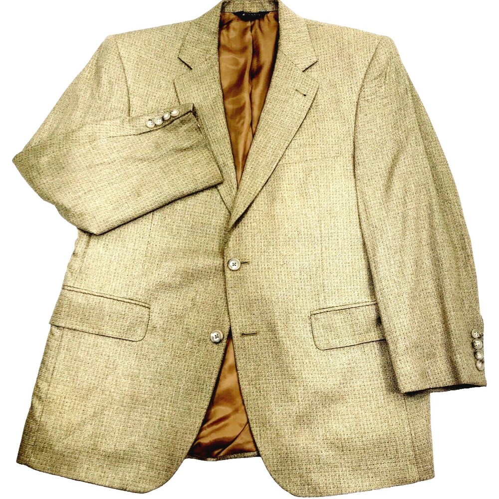 Jos A Bank Silk Sport Coat Signature 40 42 S Tan Beige Woven Career Preppy Y2K